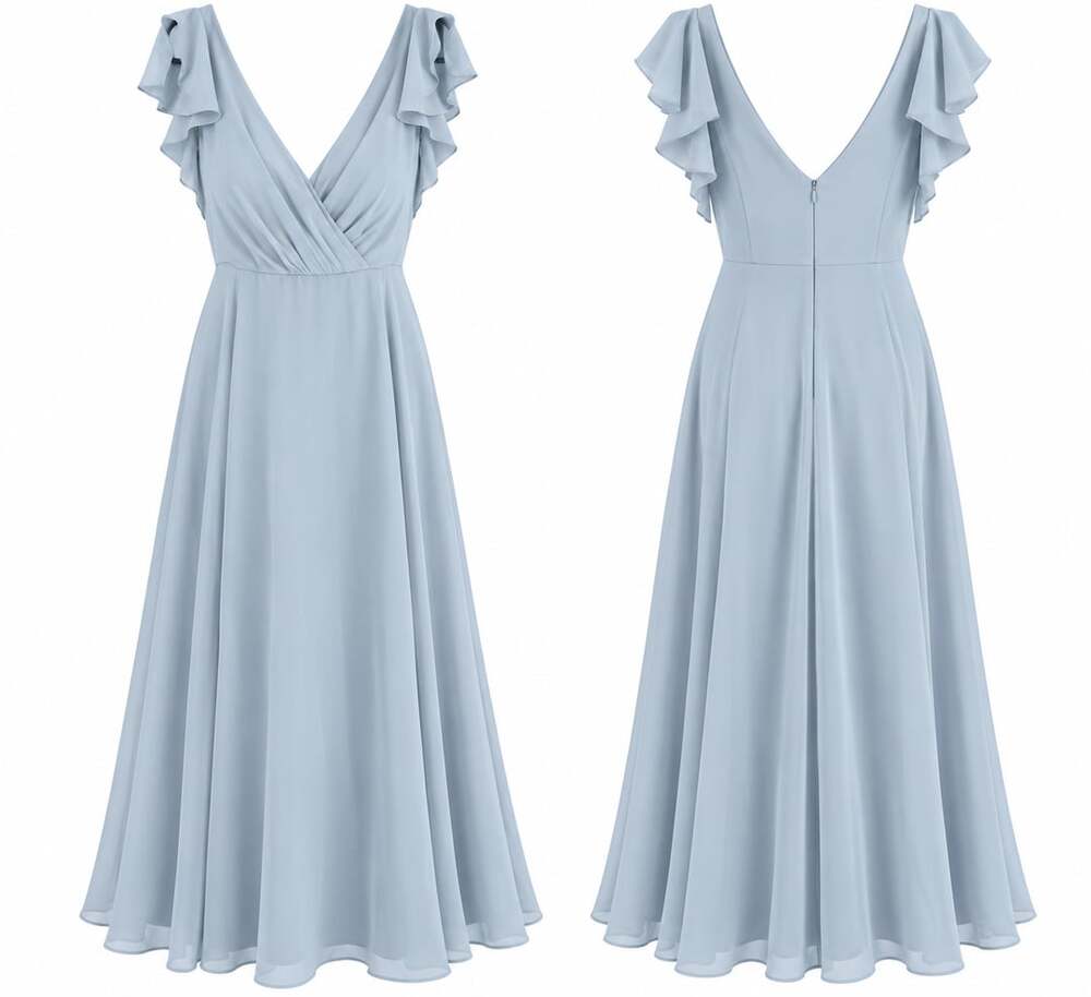 David's Bridal Celebrate Flutter Sleeve Bridesmaid Dress Size 18 Dusty Blue